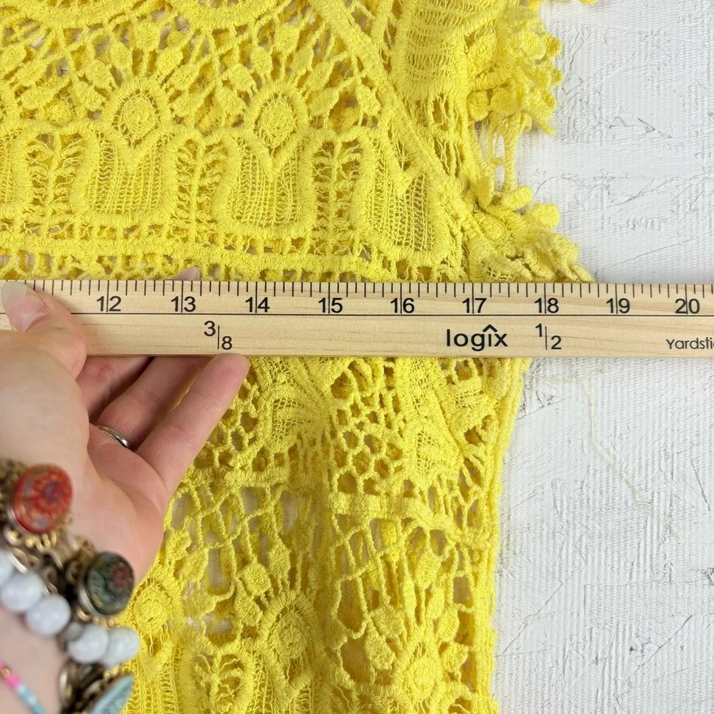 Unbranded Yellow Crochet Fringe Crop Top S/M - Picture 3 of 7